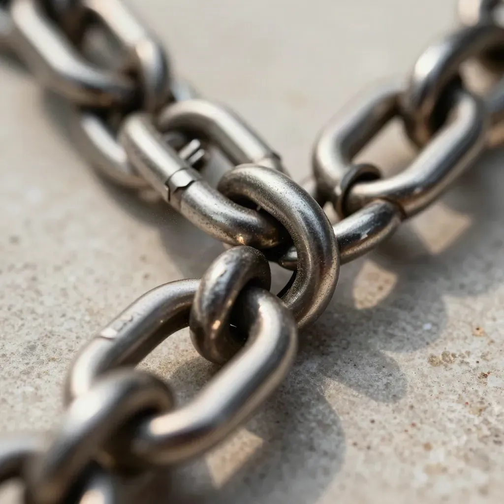 Macro of metal links and a spacer pin on graphite stone in dramatic side light.
